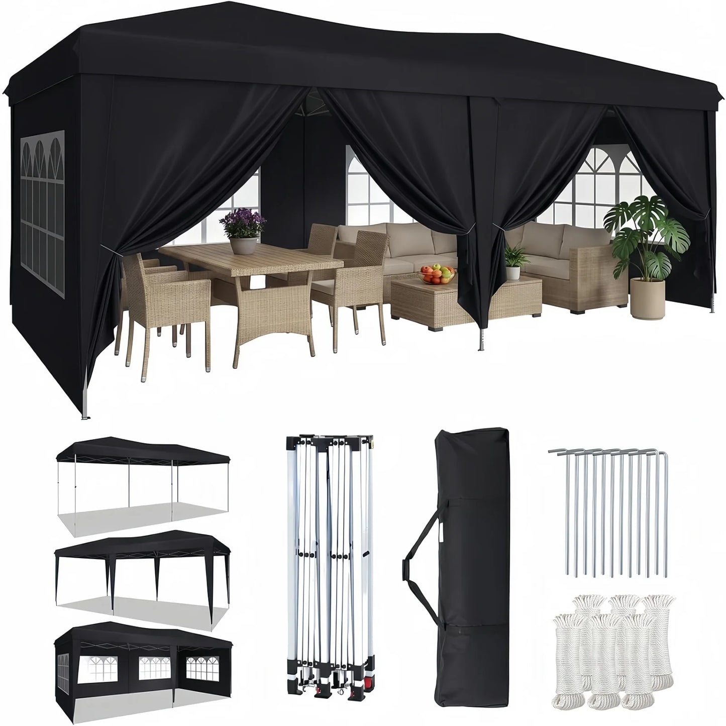 Aoxun 10x20ft Pop Up Gazebo With Sides Waterproof Outdoor Canopy
