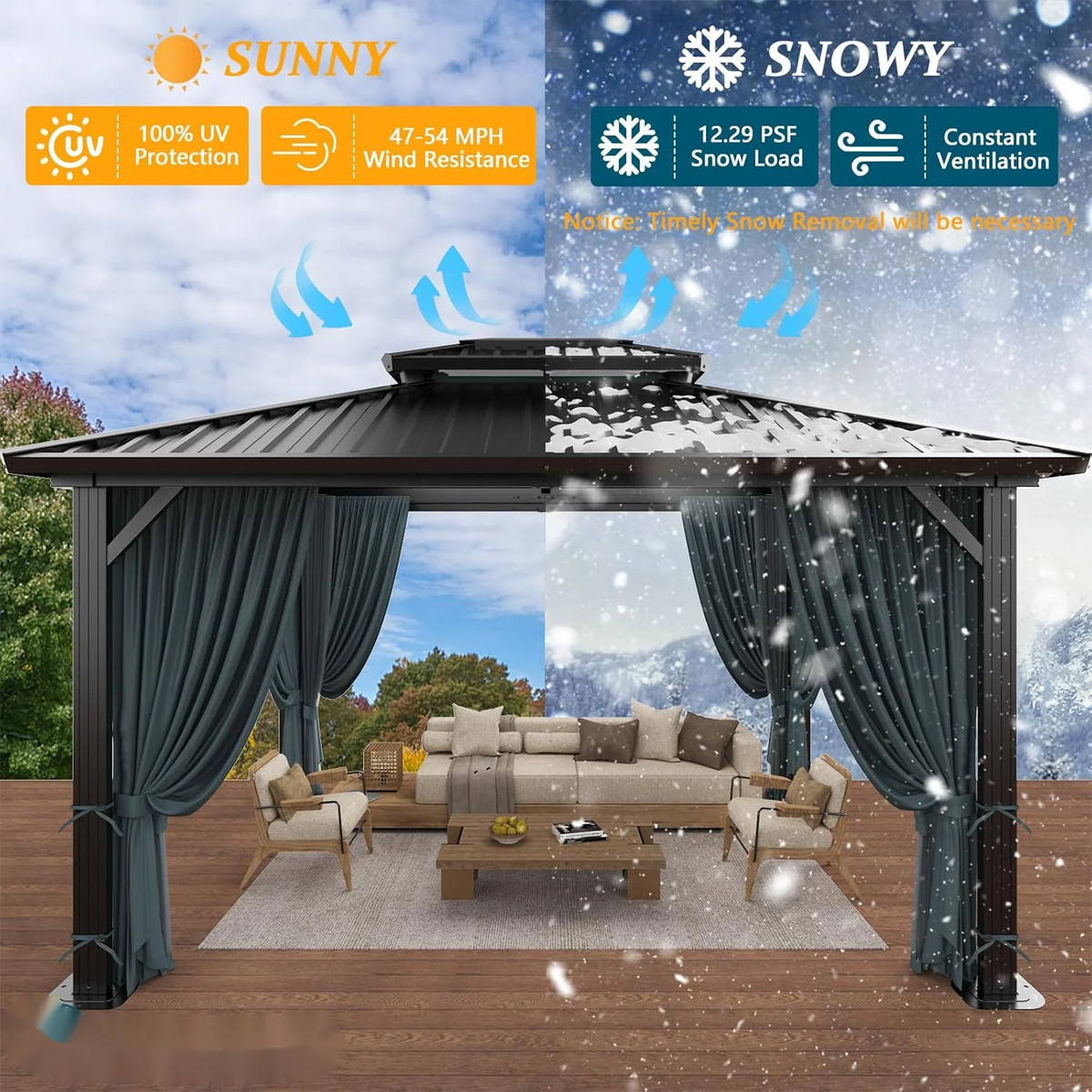 10x15 Hardtop Gazebo Heavy Duty Galvanized Steel Metal Roof,Hard Top