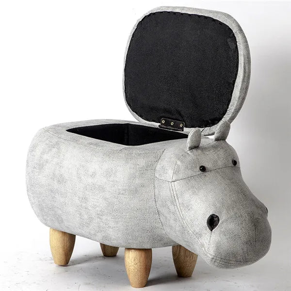 Hippo Shaped Animal Ottoman Storage Footrest Hippo Stool Pouf