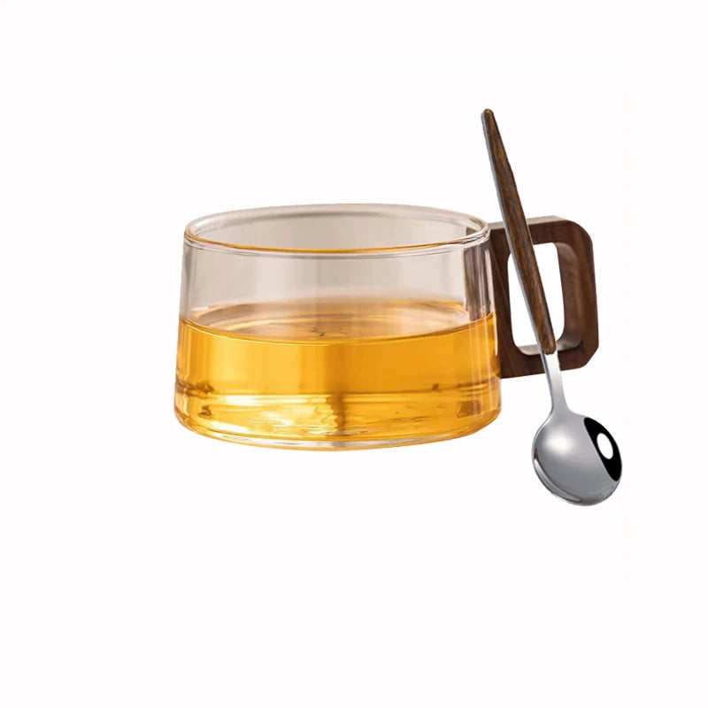200ml Glass Coffee Mug With Wooden Tray And Spoon