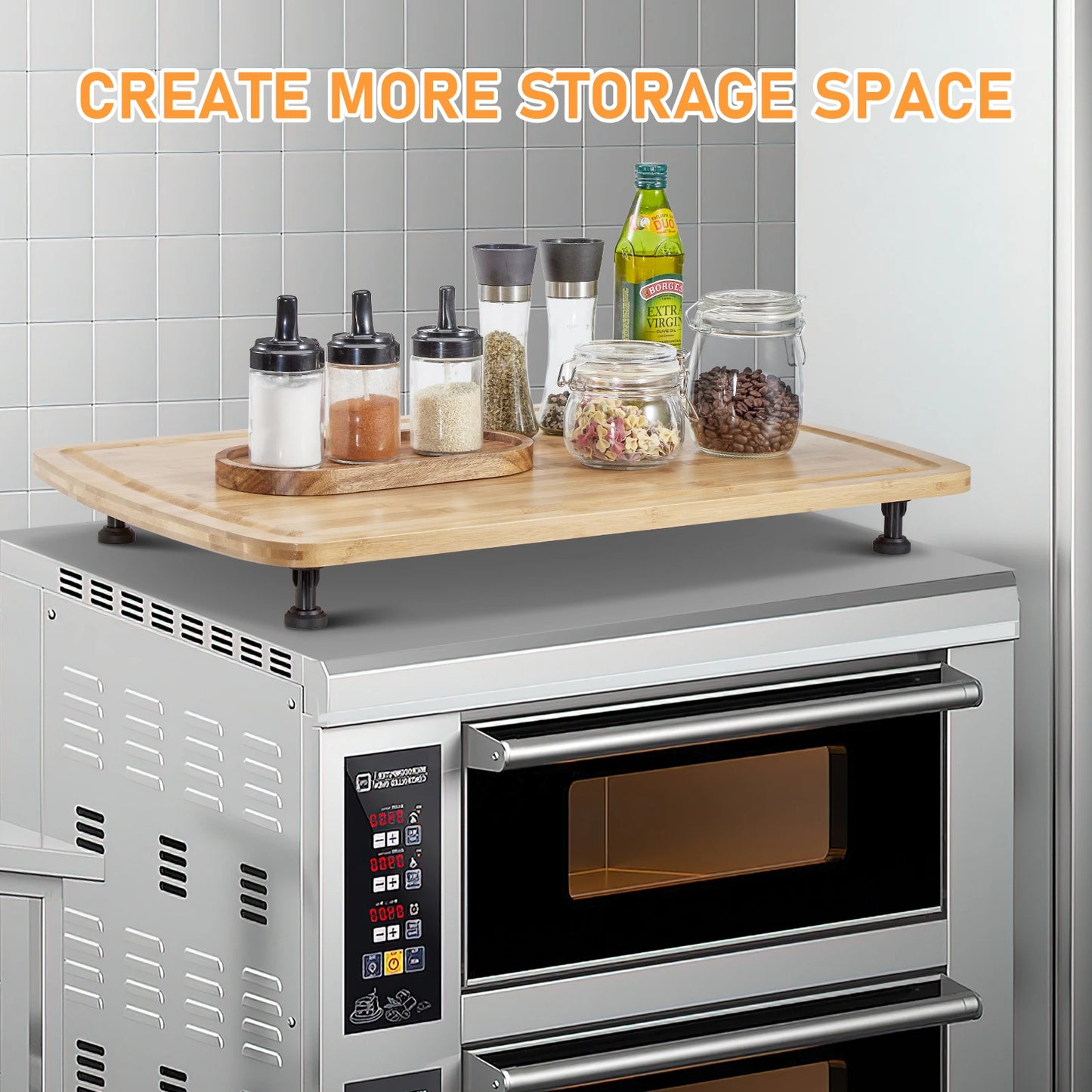 30"x20" Noodle Board Stove Cover with Removable Legs, Bamboo