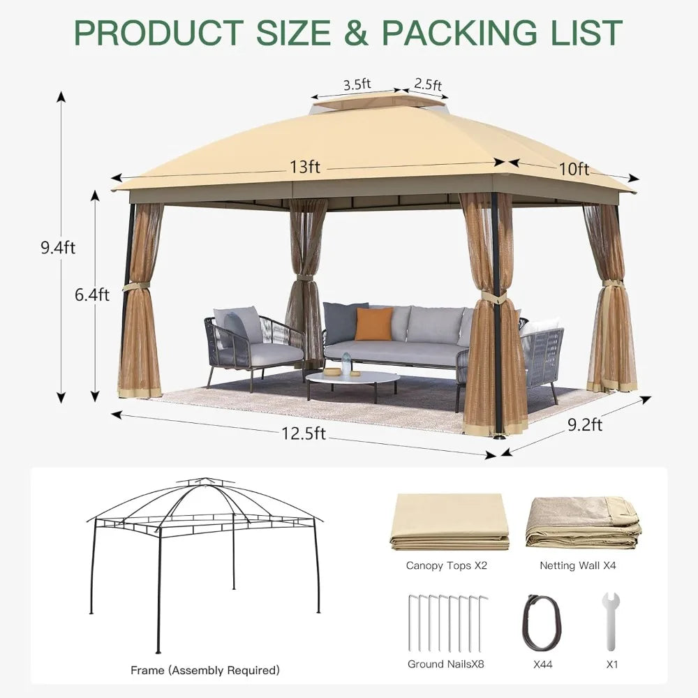10 x 13 Gazebo, Metal Patio Gazebo Heavy Duty & Waterproof