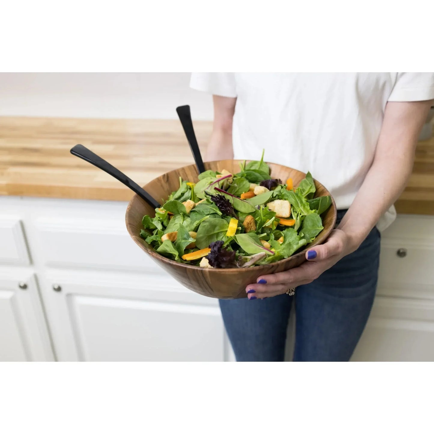 Acacia Wood Large Angled Serving Bowl - Natural Finish