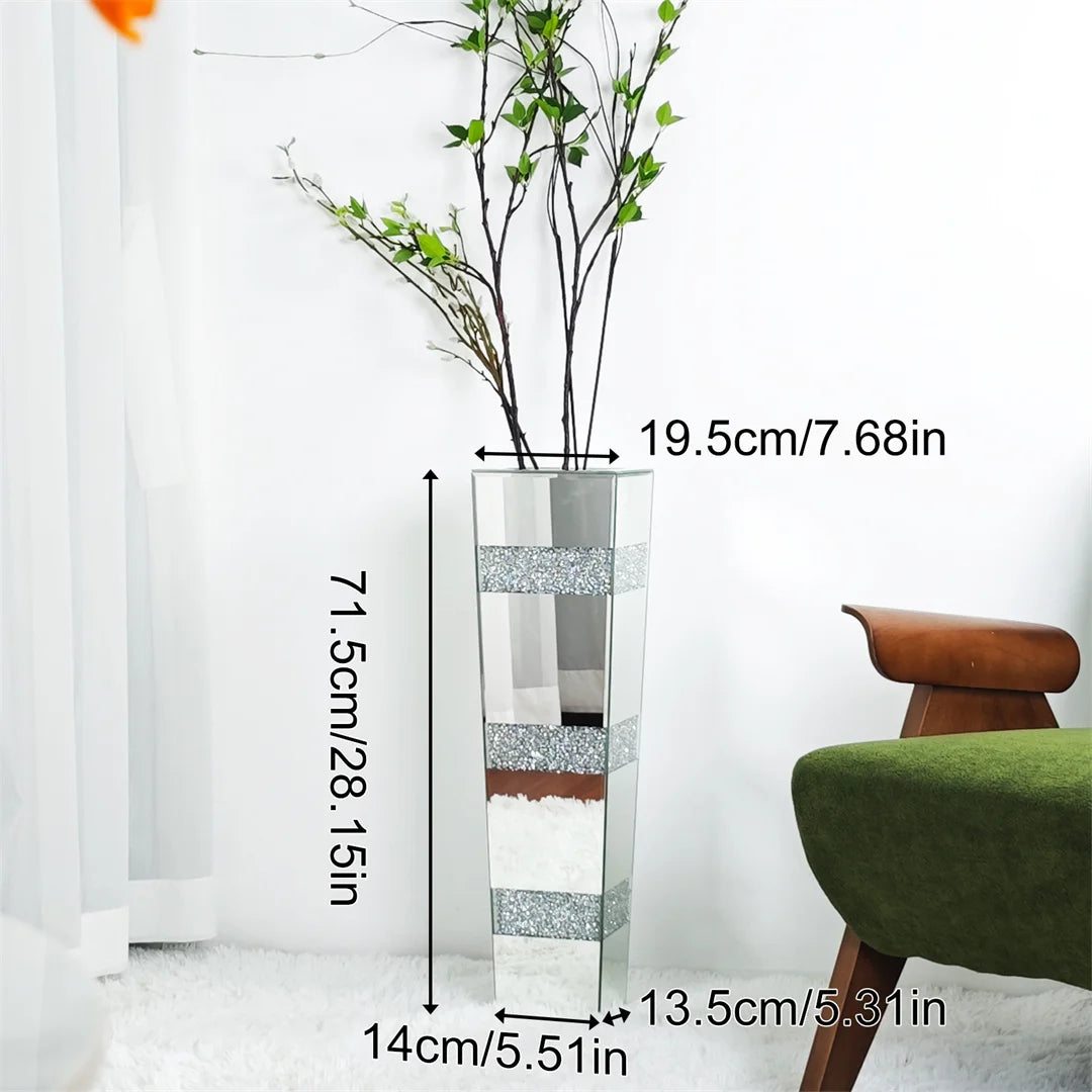 Floor Flower Vase Decorative Crystal Silver Standing Mirrored