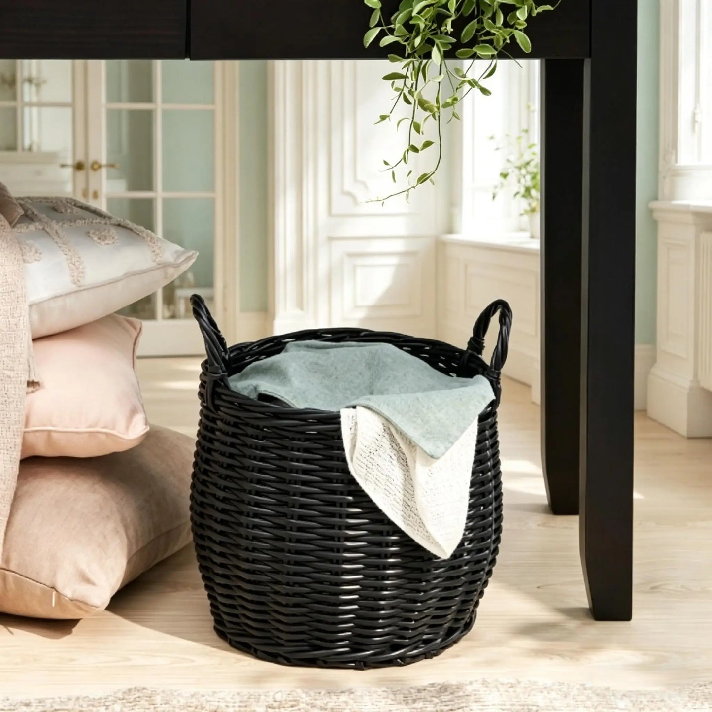 Lucius 13x13x10.2 Black Resin Wicker Basket