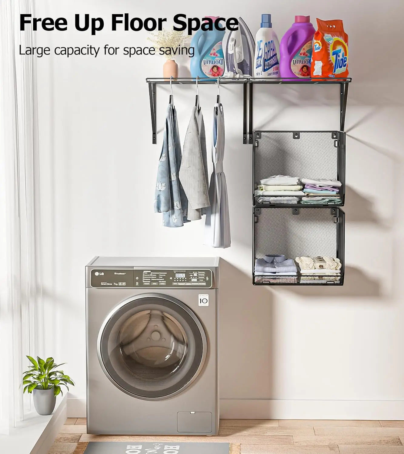 2-Pack Wall-Mounted Laundry Shelves with Mesh Baskets