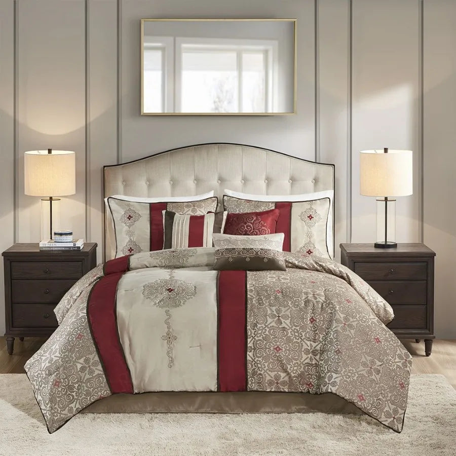 7 Piece Jacquard Comforter Set with Throw Pillows