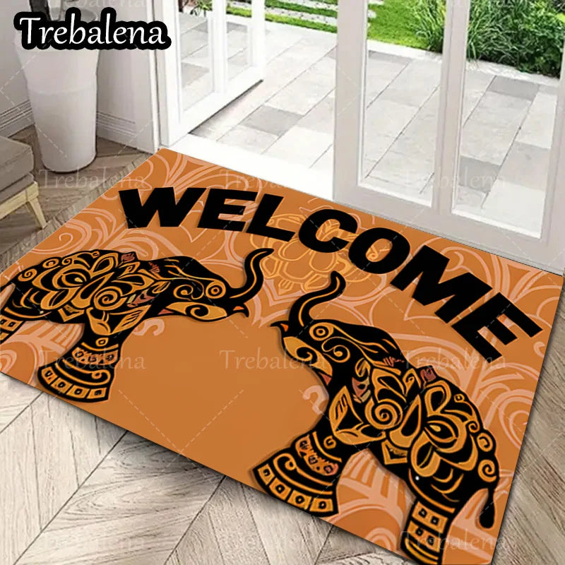 1pc Welcome Door Mat Elephant Tribal Design