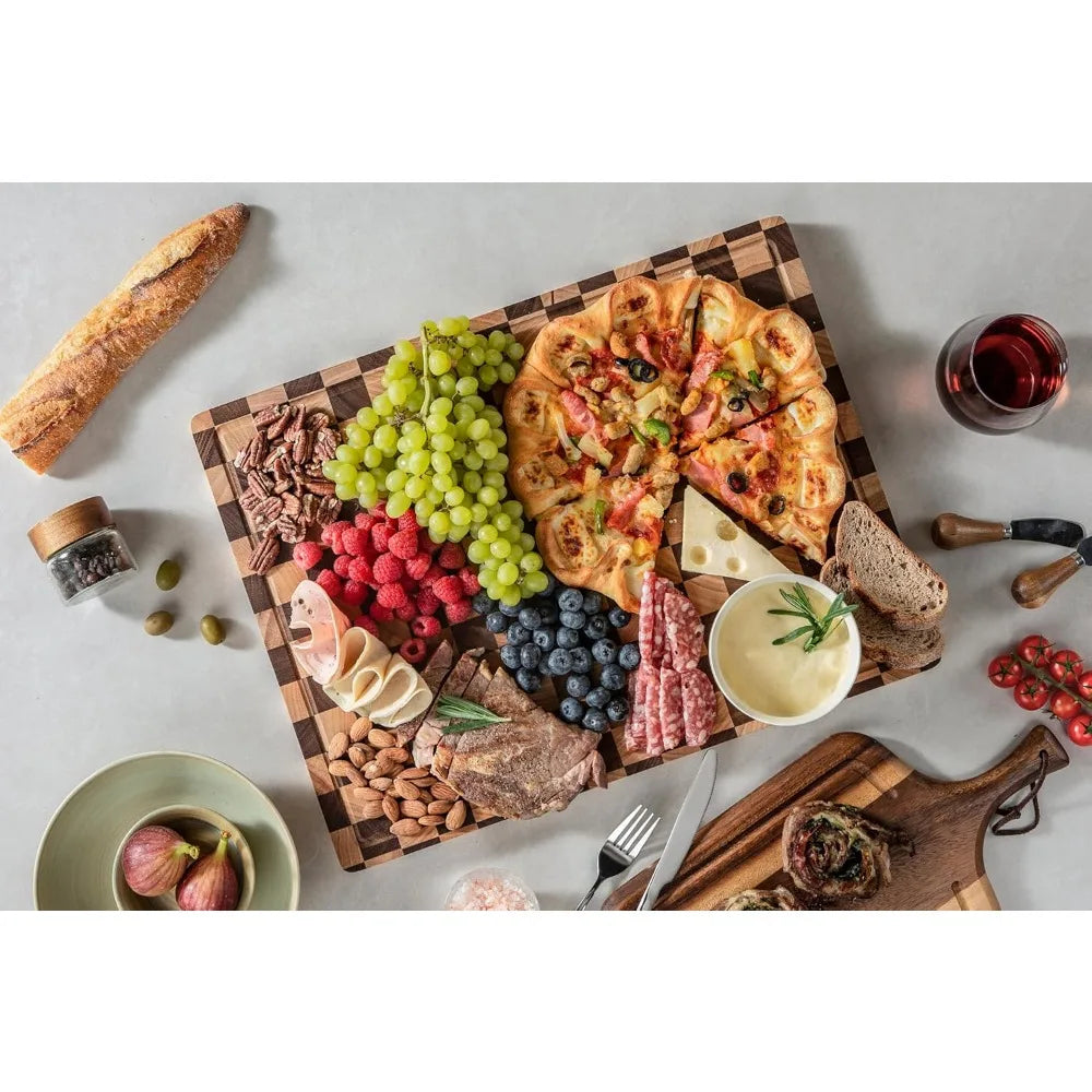 Extra Large Chopping Board for Stovetop, Checkered Acacia Wood 20" x 15" x 1"