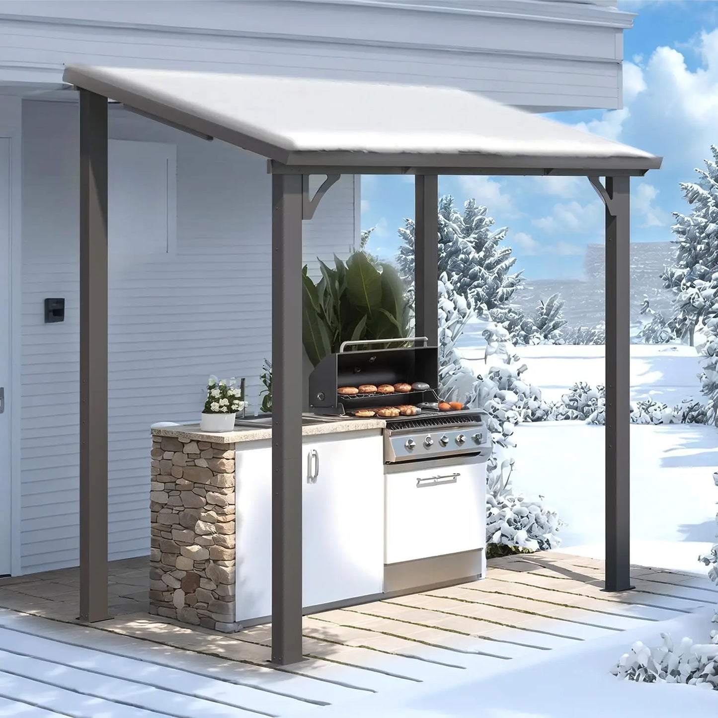 8' X 8' Outdoor Hardtop Grill Gazebo, Wall-Mounted