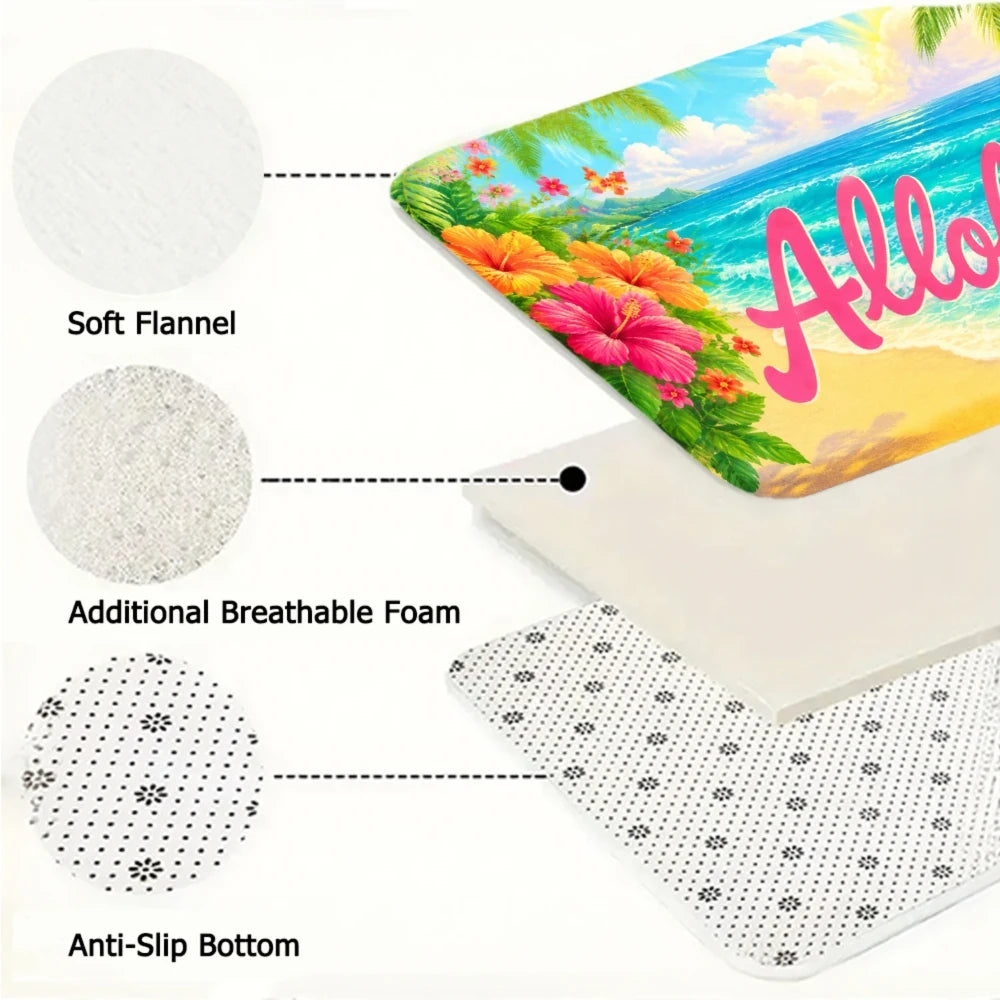 3PCS Rugs, Aloha Beach Palm Flowers Sky Ocean Sun Dining Mat