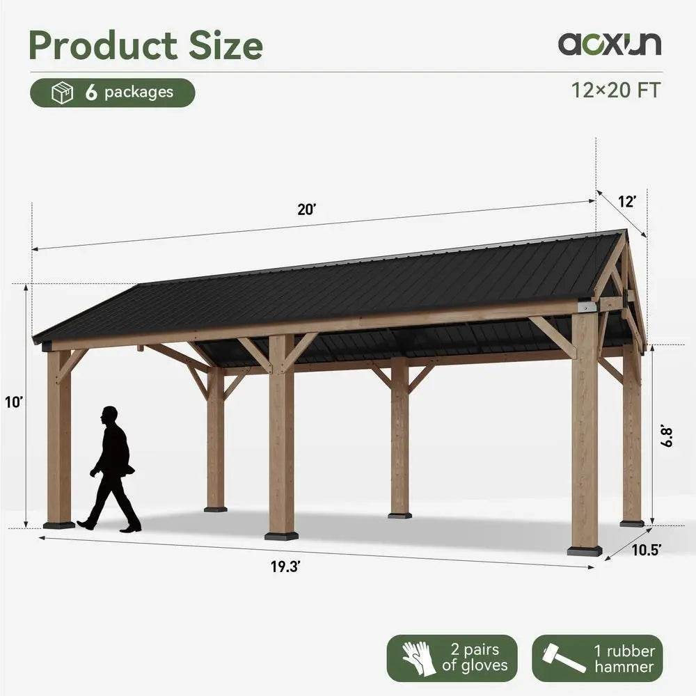 12 x 20 Outdoor Wood Gazebo, Hardtop, Wooden Pavilion