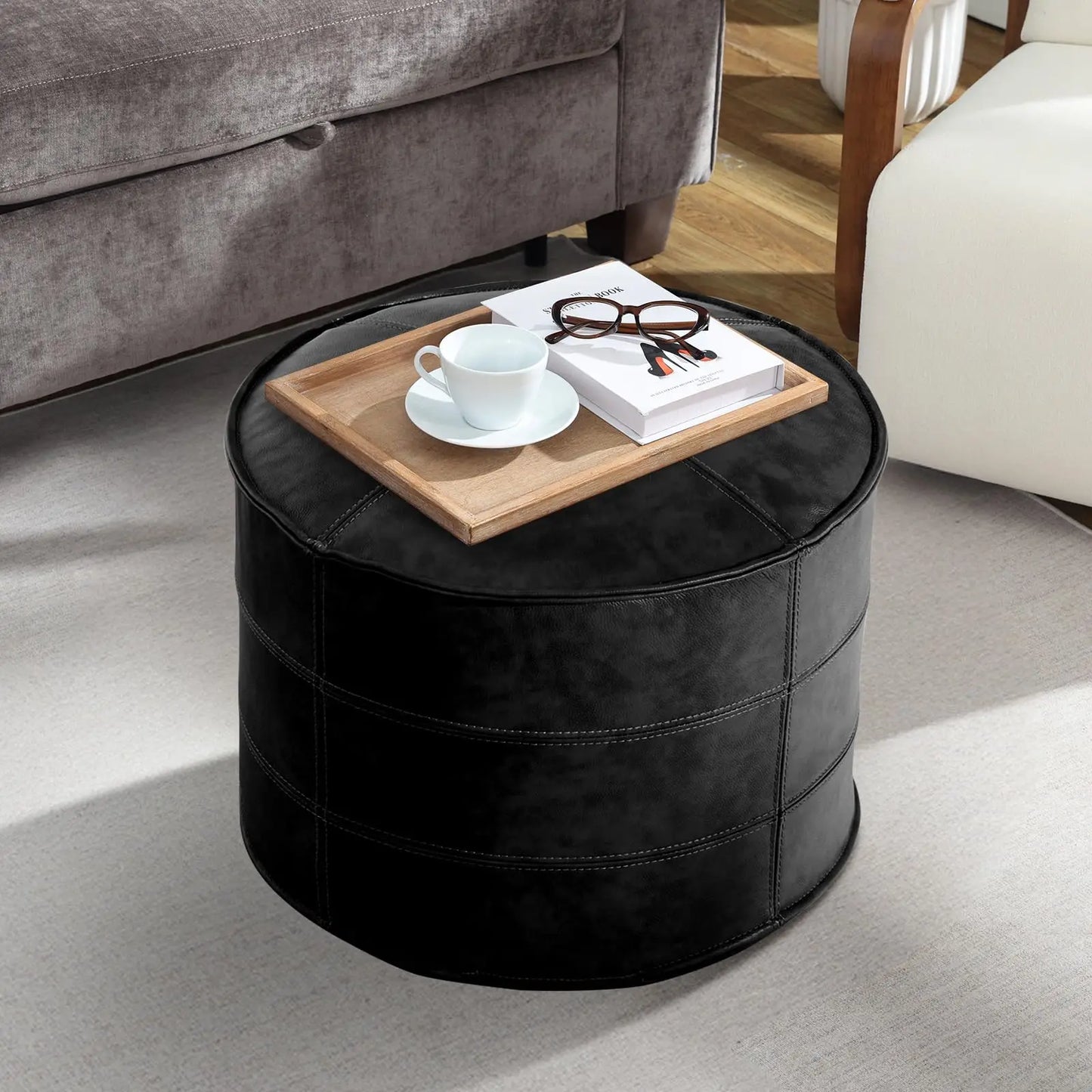 Leather Ottoman,Handmade Stuffed Square Ottoman