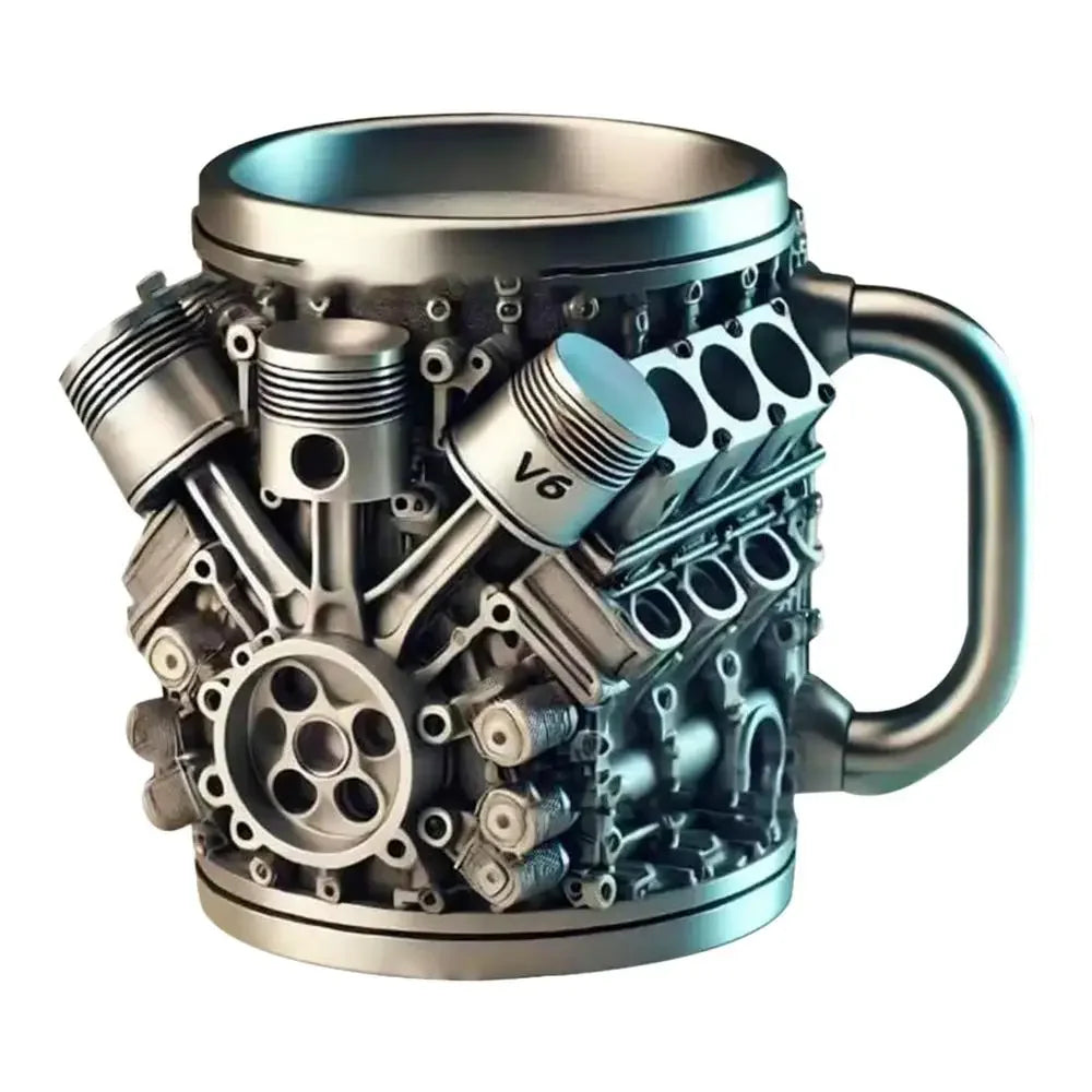 Stainless Steel V6/V8 Engine Design Beer Mug