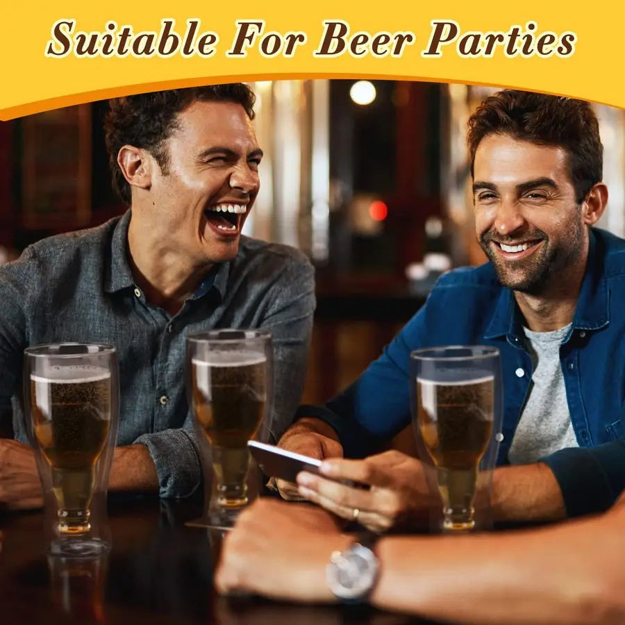 6 Pcs 15.5 oz Double Wall Insulated Beer Glass Clear Pub Mug