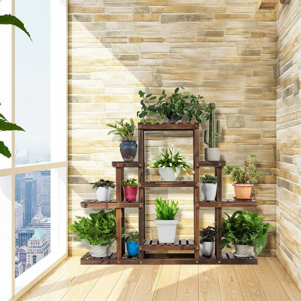 Wood Plant Stand Wood Shelves Indoor Outdoor Rack Bookshelf