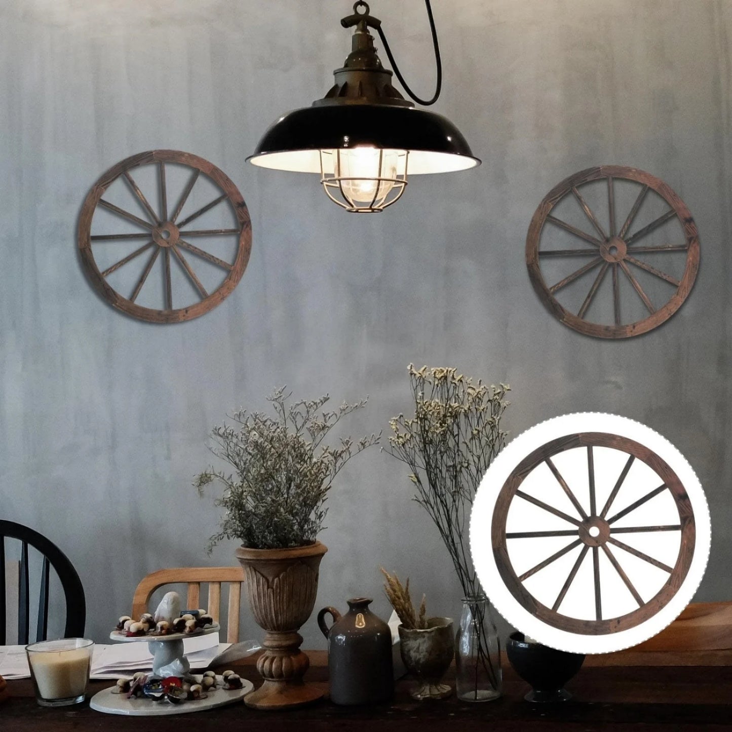 3 Pieces Retro Wooden Horse Wheel Hanging Decorative Pendant