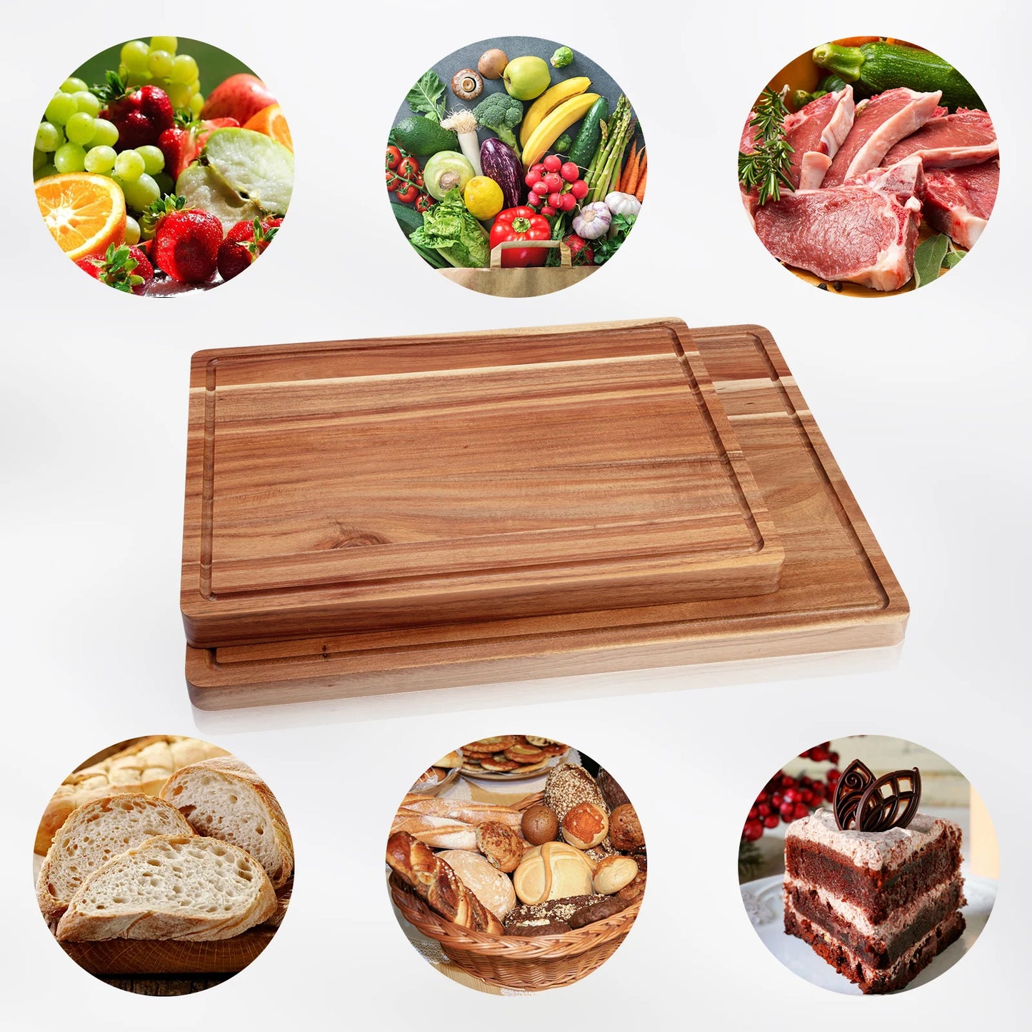 XL Acacia Wood Cutting Board Thick with Side Handles
