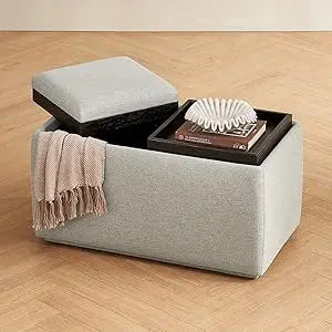 Luna Round Ottoman with Storage and Tray, Round Coffee Table