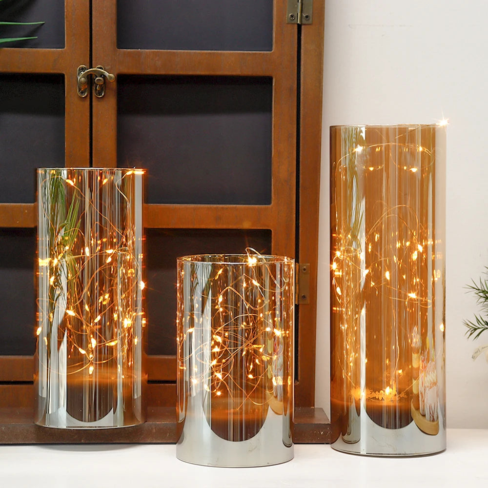 3Pcs Glass Flameless Candles LED Battery Powered Candles Fairy Light Table Lamp with 8-Key Remote Control Christmas Home Decor