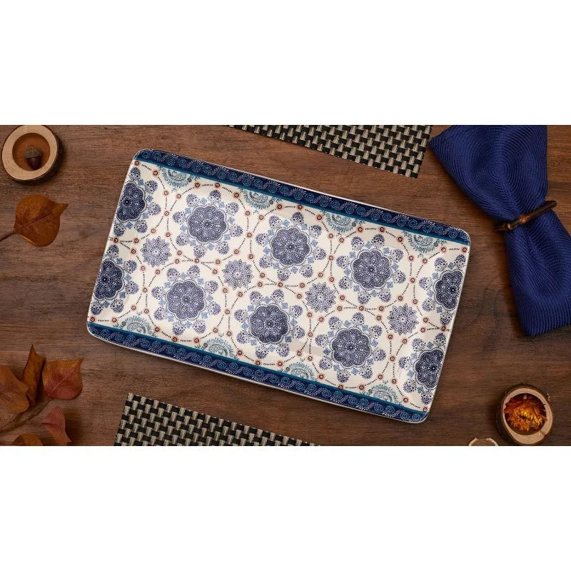 Blue Talavera Ceramic 14 inch Rectangular Serving Platter, Set of 2