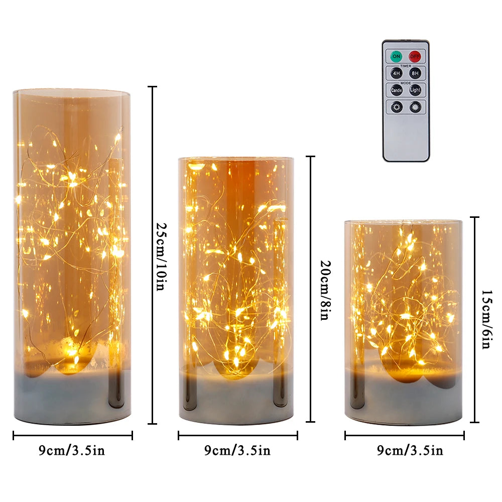 3Pcs Glass Flameless Candles LED Battery Powered Candles Fairy Light Table Lamp with 8-Key Remote Control Christmas Home Decor