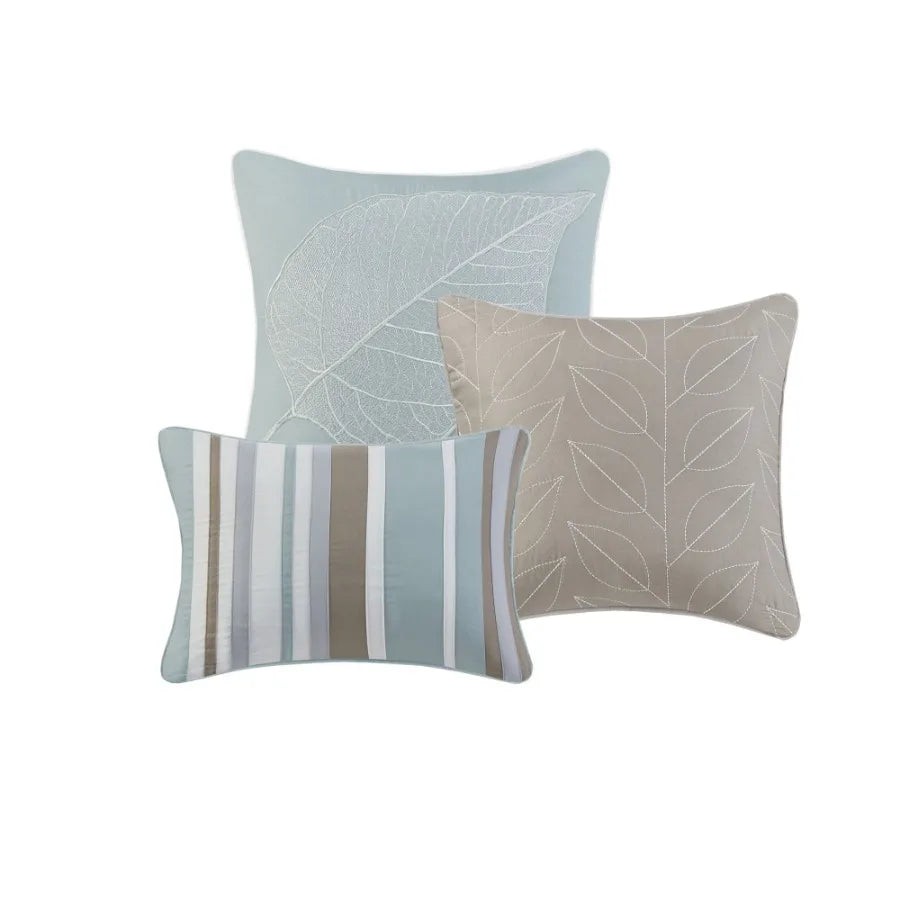 6 Piece Embroidered Quilt Set with Throw Pillows