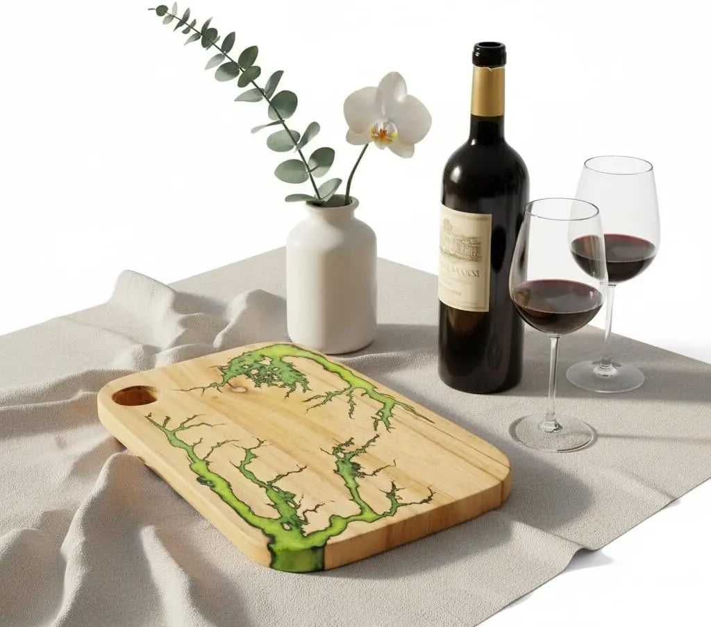 Acacia Wood Charcuterie Board 16x10.5 Inch Green Fractal Burn