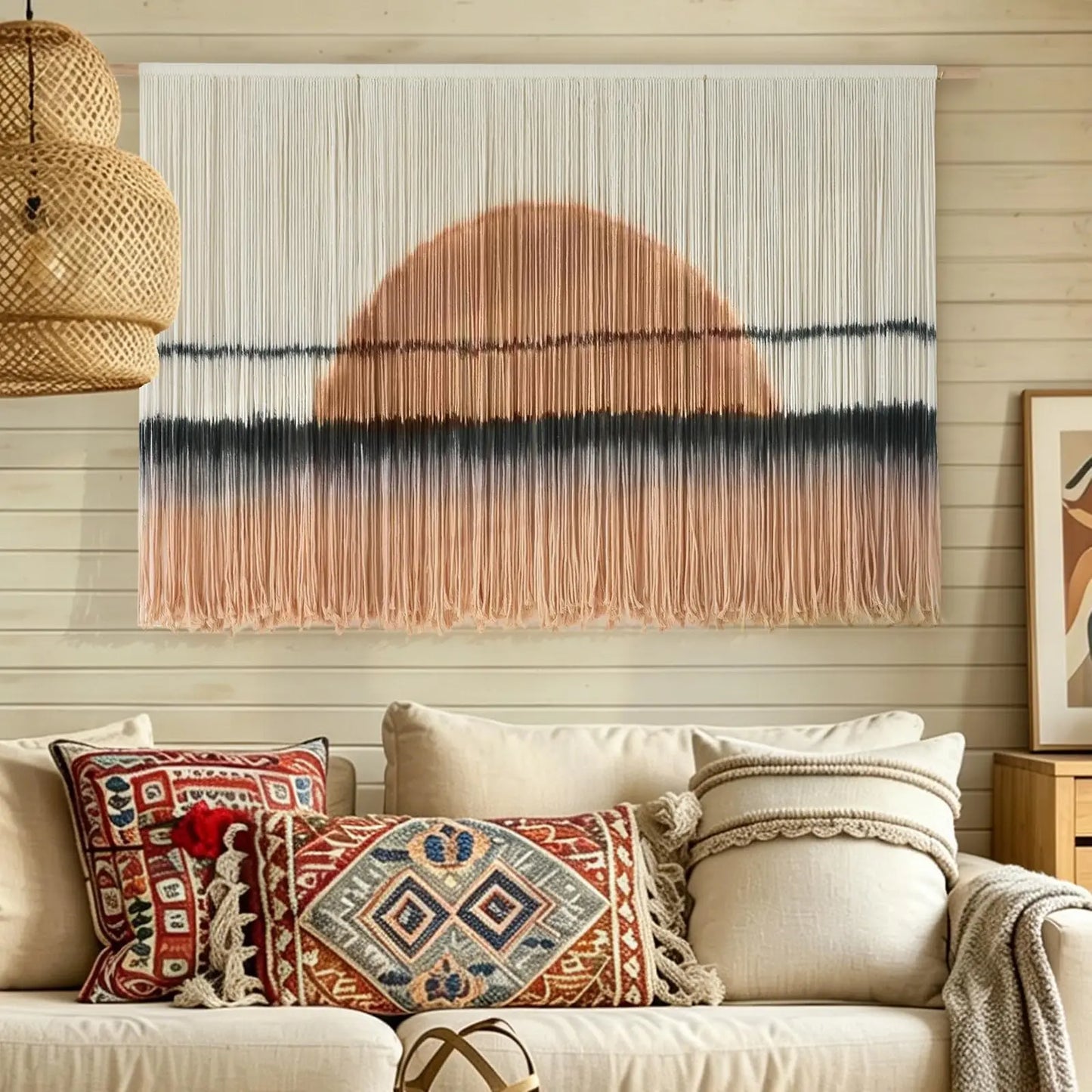 Flber Macrame Wall Hanging Extra Large Dip-Dyed Coastal Tapestry 57" W x 35" L