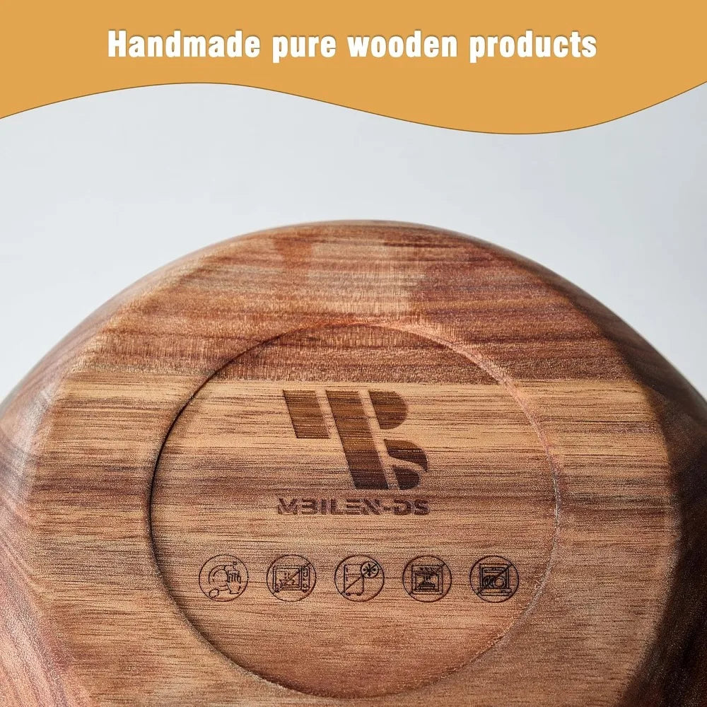 Large Acacia Wood Salad Bowl Set with Utensils, 12.5"