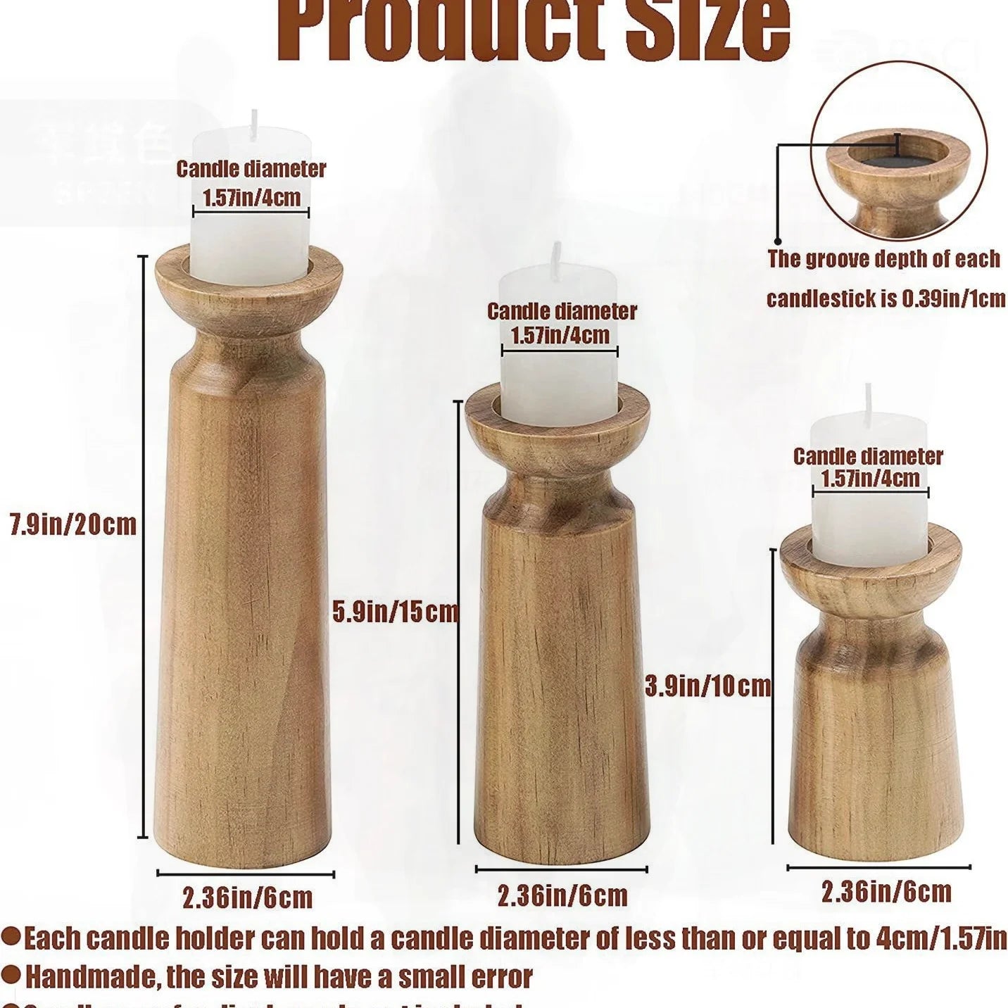 Vintage Solid Wood Candlestick Small Size Options