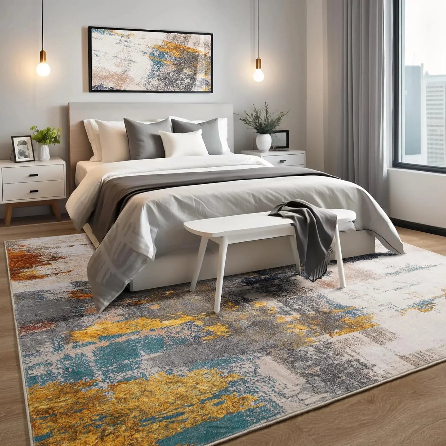 Area Rugs Machine Washable Non-Slip Rubber Backing