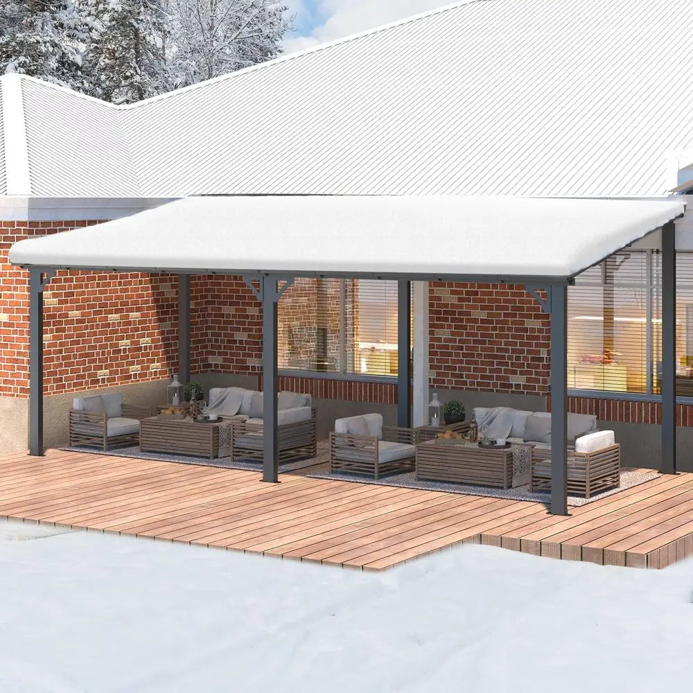 20' x 8' Outdoor Gazebo or Patio, 8x20 Large Wall-Mounted Hard Top