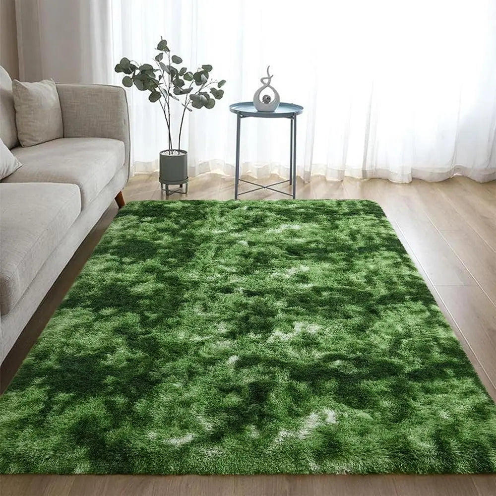 Fluffy Area Rugs 3X5 Ft Plush High Pile Dark Green