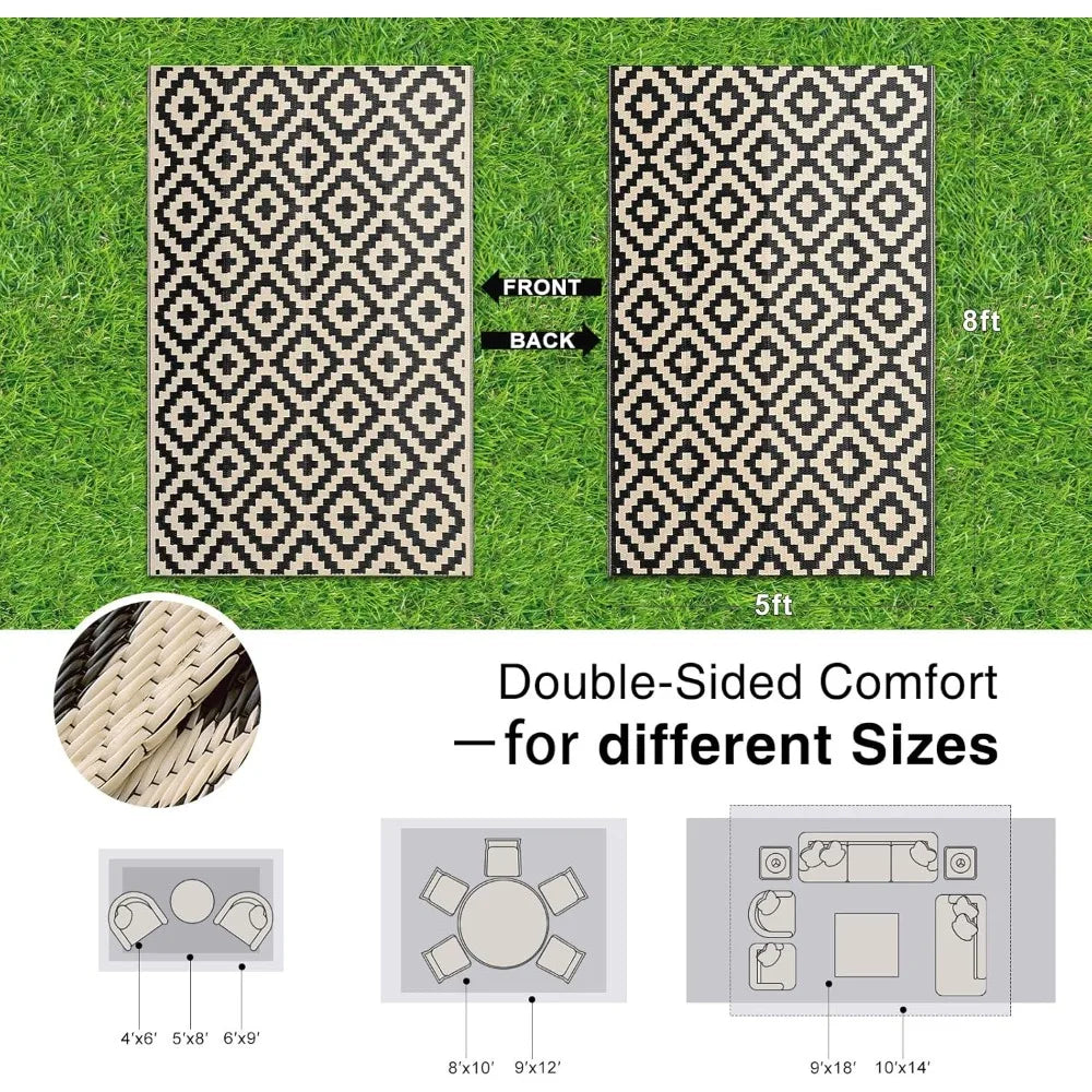 Waterproof Outdoor Rug 5x8 ft, Outdoor Plastic Straw Rug