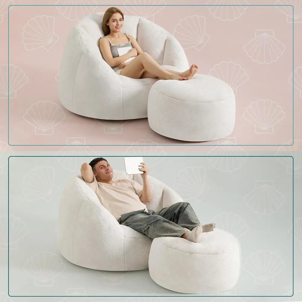 Swivel Giant Bean Bag Chair with Ottoman - Oversized