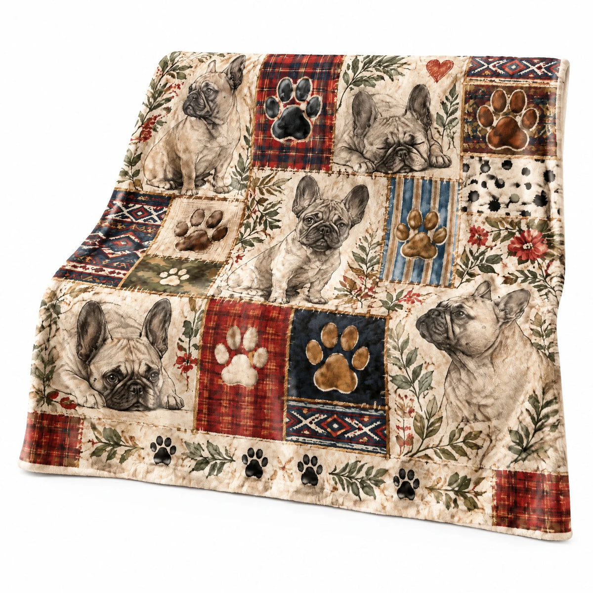 Dog Paw Patchwork Grid Throw Blanket