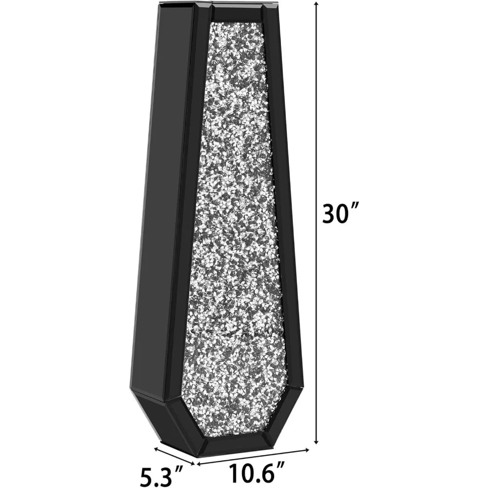 Elegant 30-inch Tall Black Crystal Glass Floor Vase