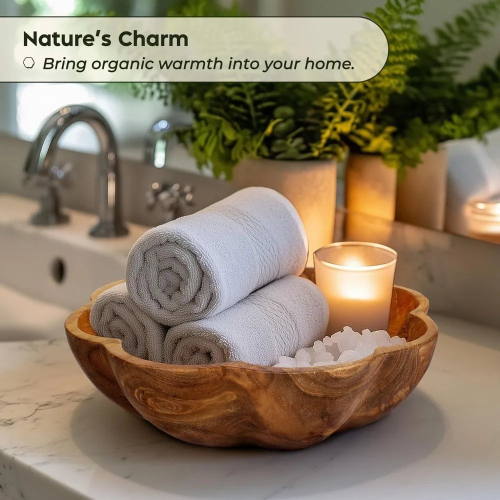 Large Teak Wood Serving Bowl for Kitchen, Salad, Bread