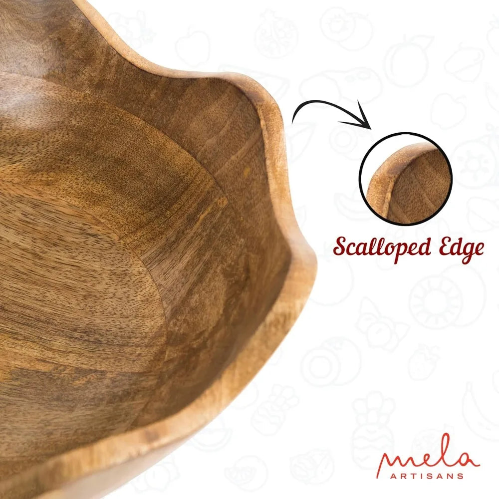 Handcrafted Wooden Bowls Set of 2, 12 & 10 Inch,