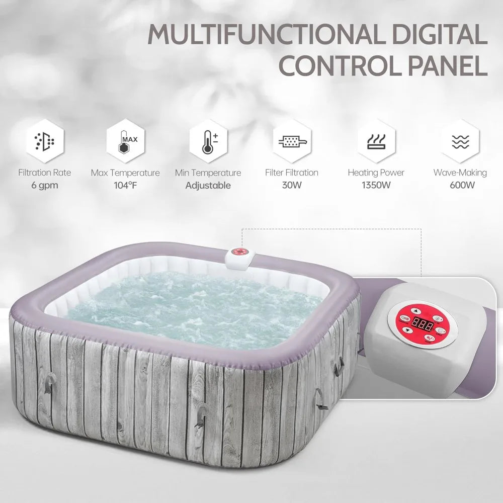 Inflatable Square Portable Hot Tub, 4-6 Person