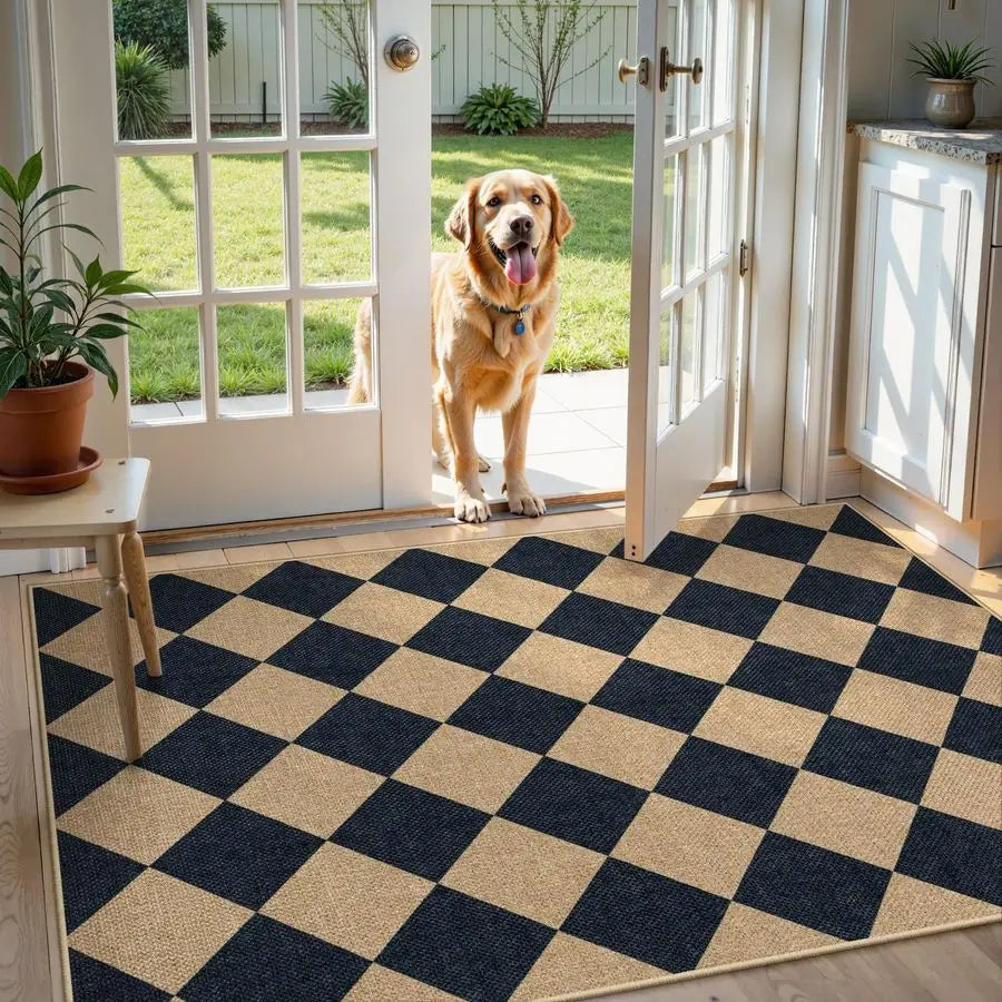 Checkered Easy Jute 3x5 Outdoor Patio Rug,