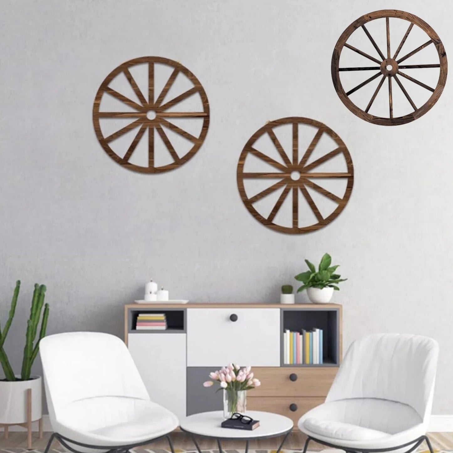 3 Pieces Retro Wooden Horse Wheel Hanging Decorative Pendant