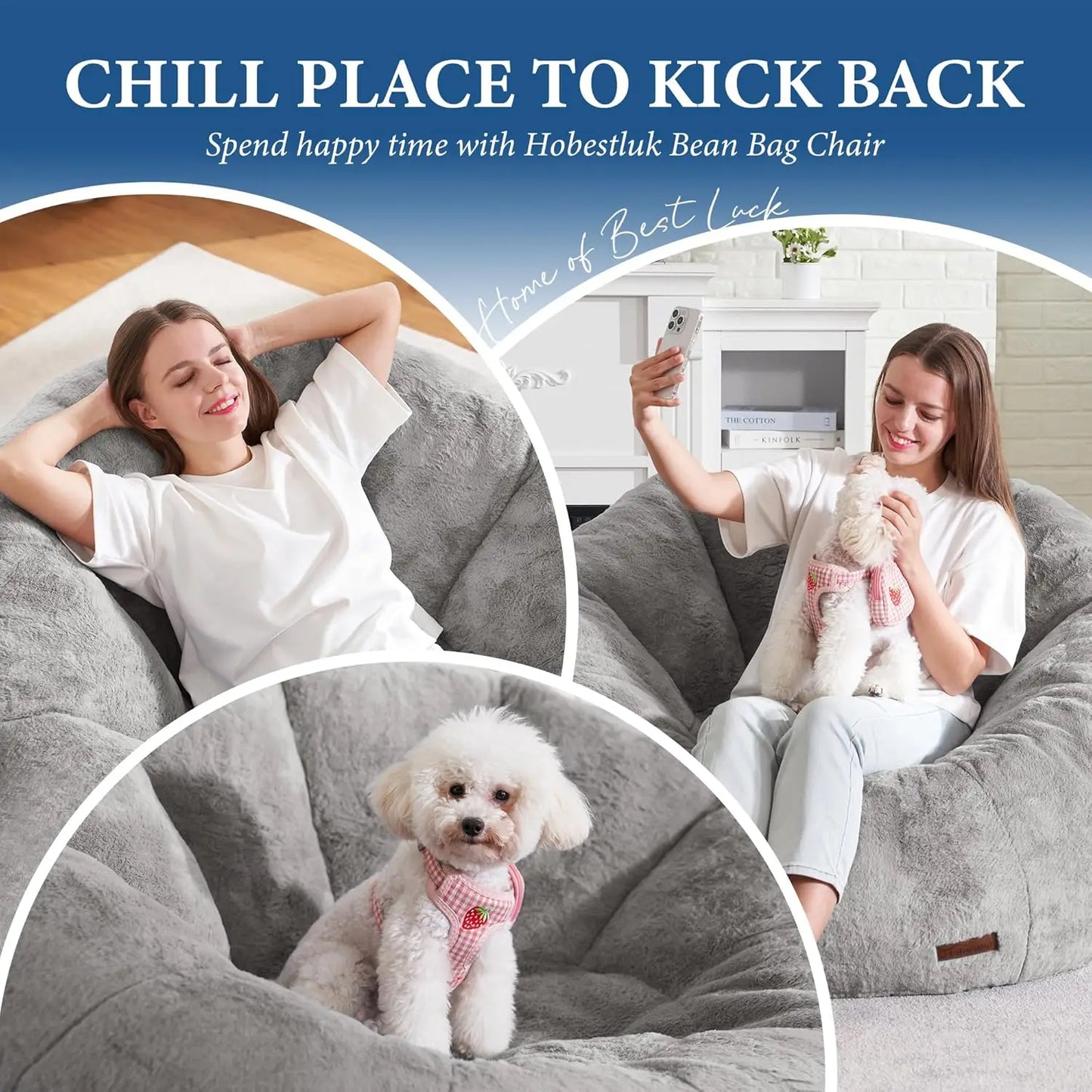 Large Bean Bag Chair for Adults - Soft Faux Fur