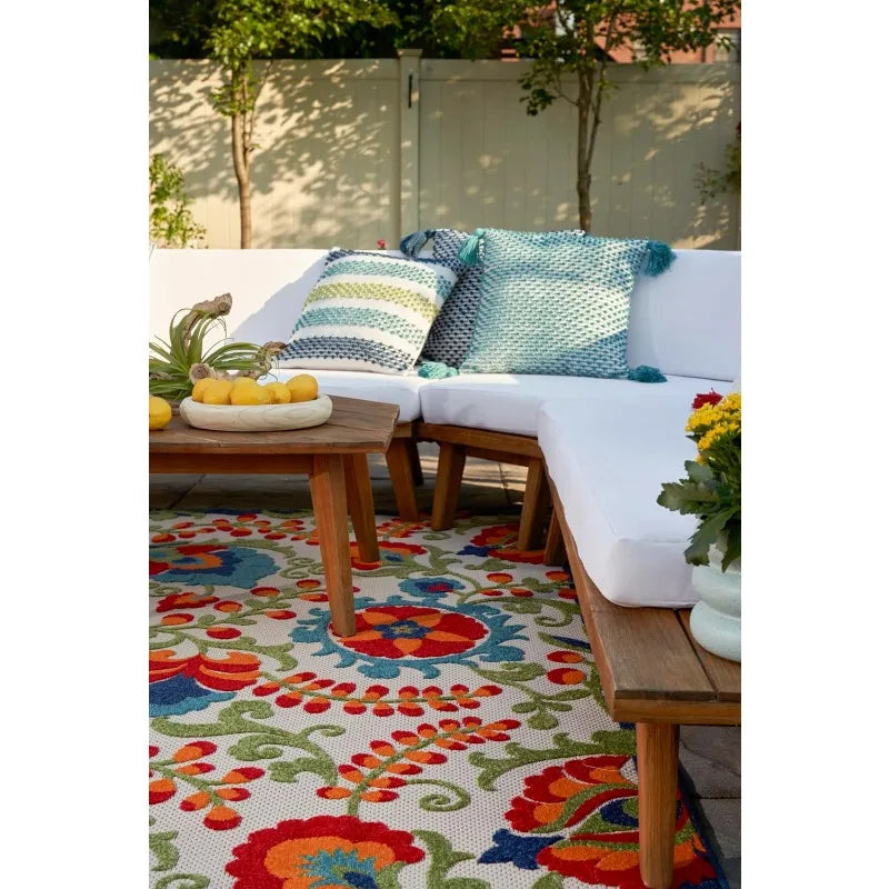Indoor/Outdoor Multicolor 7'10'' x 10'6'' Area--Rug, Easy--Cleaning, Non Shedding