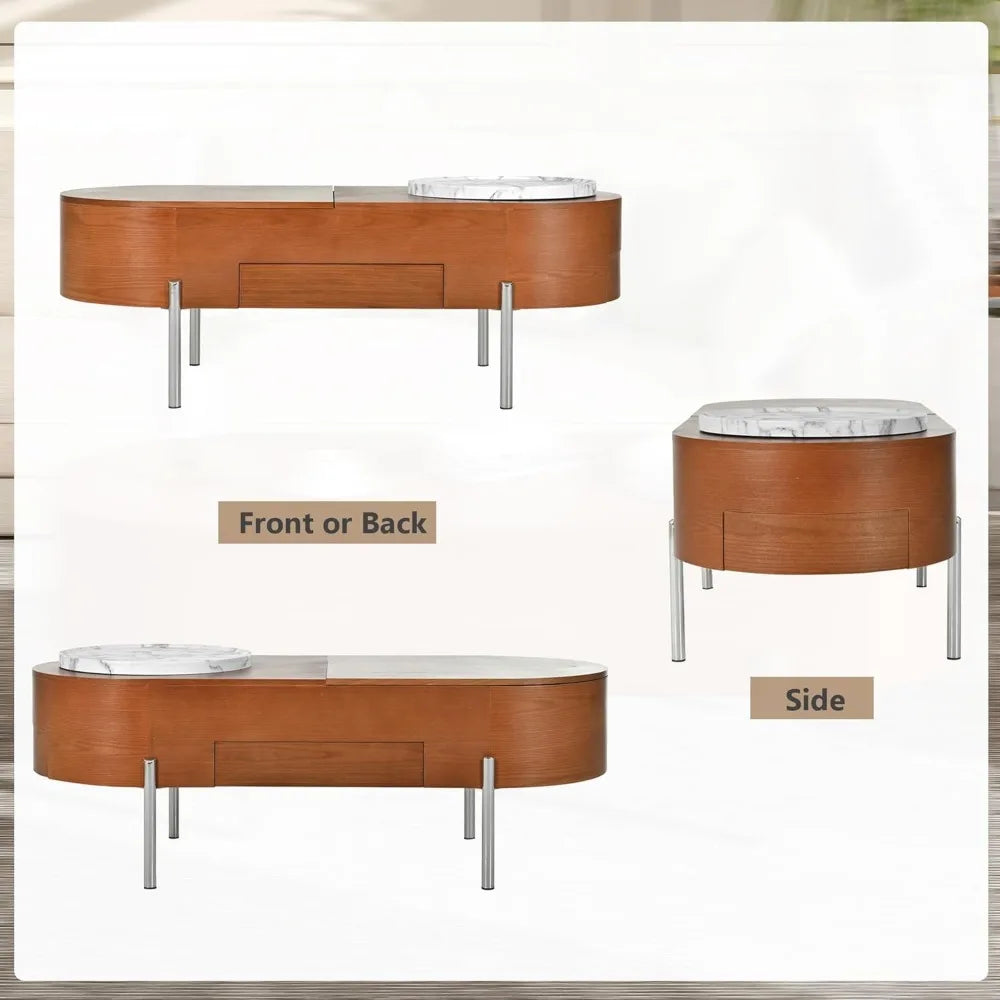 47.2-Inch Lift Top Coffee Table - Hidden Storage - Rotating Round Tray