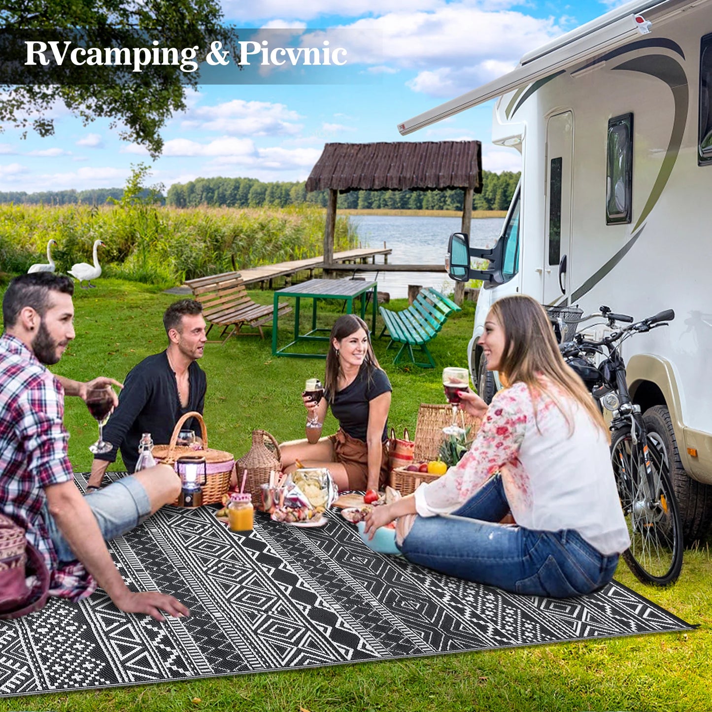 Outdoor Rug Waterproof Reversible Patio Rug Outside