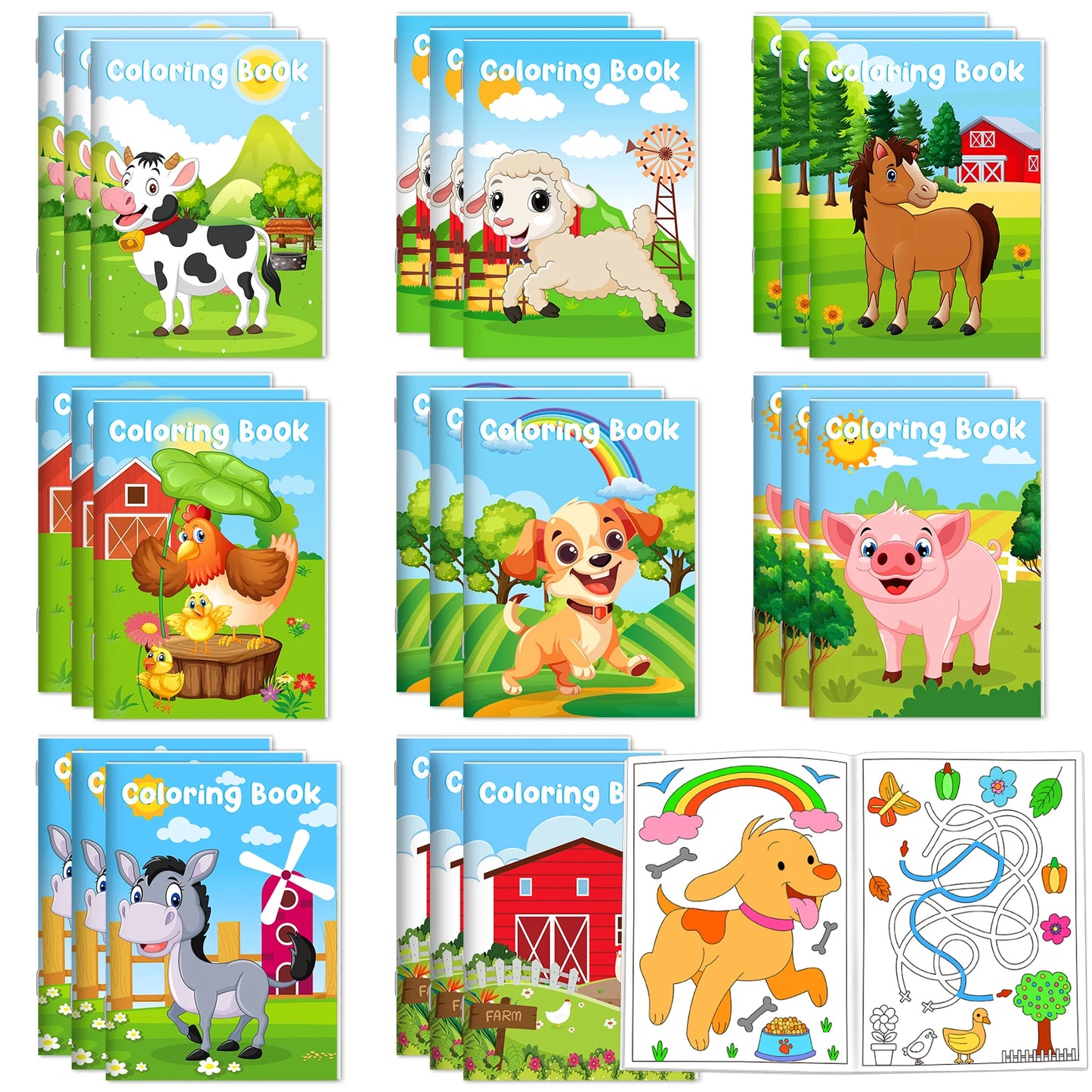 24Pcs Farm Animals Mini Coloring Books