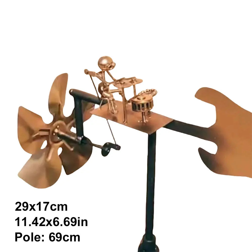 Handcrafted Metal Drummer Windmill Statue Spins