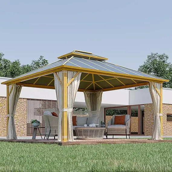 12'x14' Gazebo, Outdoor Wood Grain Hardtop Gazebos